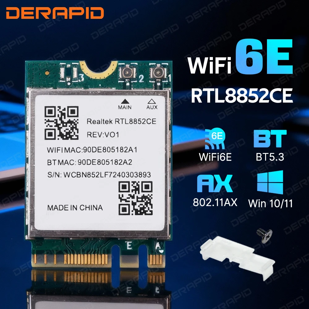 

RTL8852CE WiFi 6E Tri-Band Adapter BT5.3 5374Mbps M.2 NGFF Card For PC Desktop Upgrade Hot Sale For Windows 10/11-64 Bit