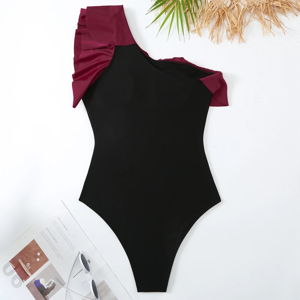 Sexy Bikini Set Swimsuit 2025 Vintage Ruffle One Piece Swimwear Women One Shoulder Bathing Suit Monokini Beach Monokini Female