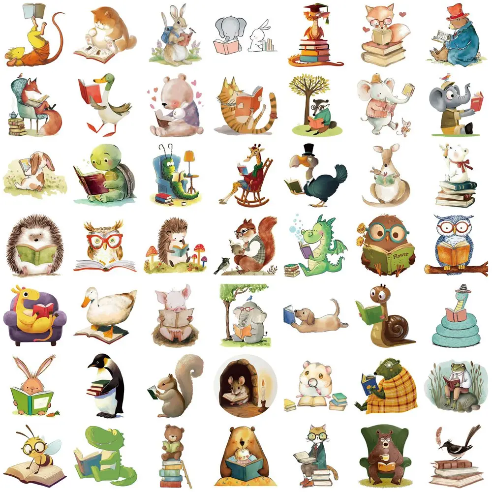 50PCS/pack Bookish Animal Reading Graffiti Stickers Cartoon Cute Ghost Books DIY Bookbook Notebook Luggage Tablets Stickers