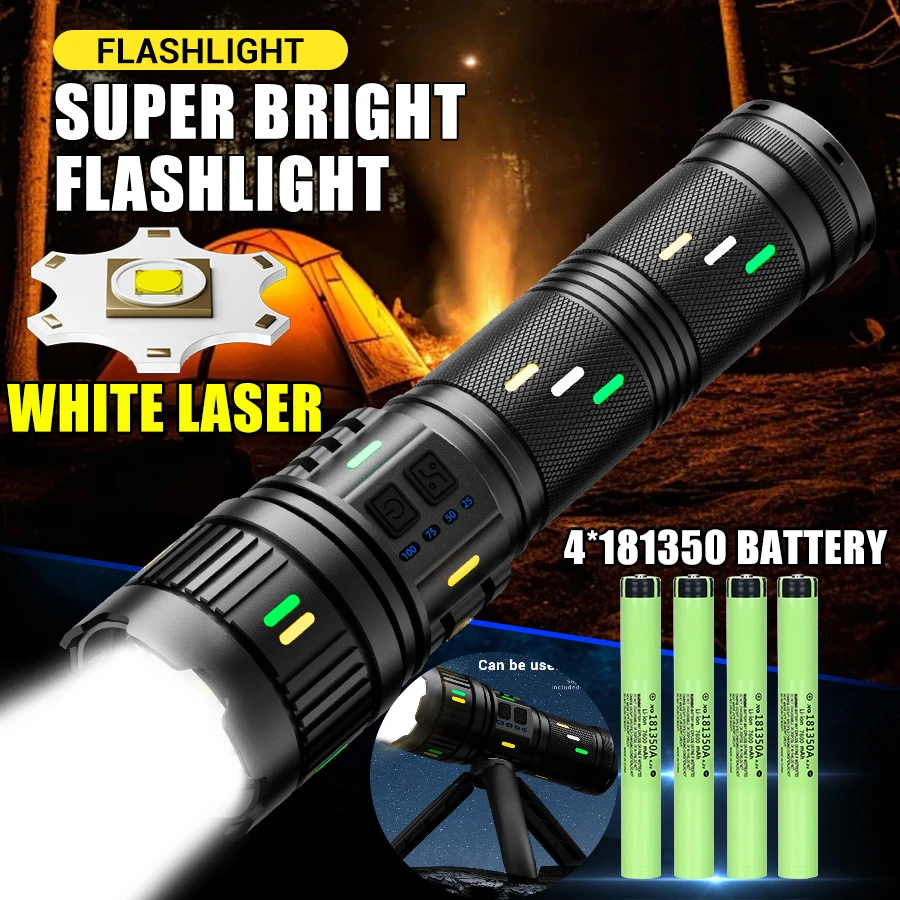 

Ultra Bright 100W White Laser LED Flashlights Rechargeable Long Range Zoom Tactical Torch Outdoor Camping Emergency Lantern