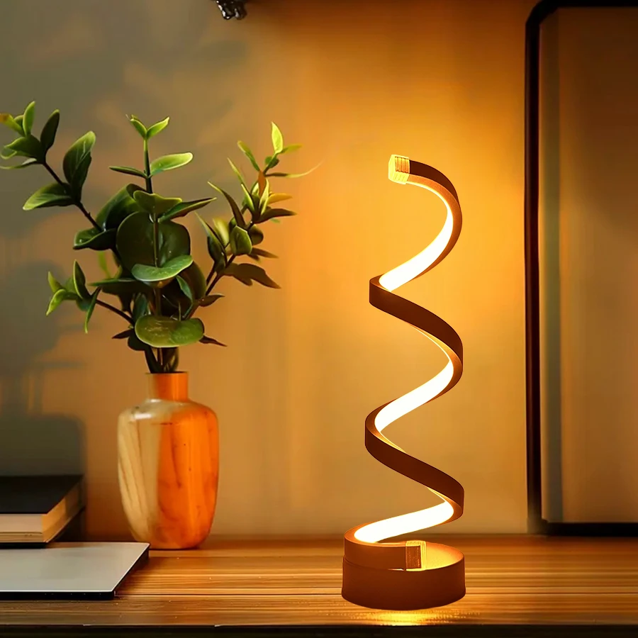 Modern Minimalist Dimmable Spiral Table Lamp, 3 Color Bedside Lamp Desk Light for Bedroom, Living Room, Office