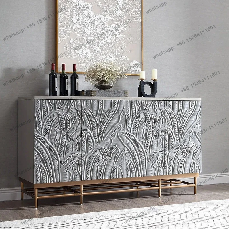 

American light luxury dining side cabinet carved locker solid wood dining table wine cabinet integrated against the wall