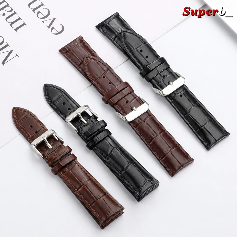 Litchi Pattern Calfskin Leather Watch Band for Men Women 12mm 14mm 16mm 18mm 19mm 20mm 21mm 22mm Watchbands Gold Pin Clasp Strap