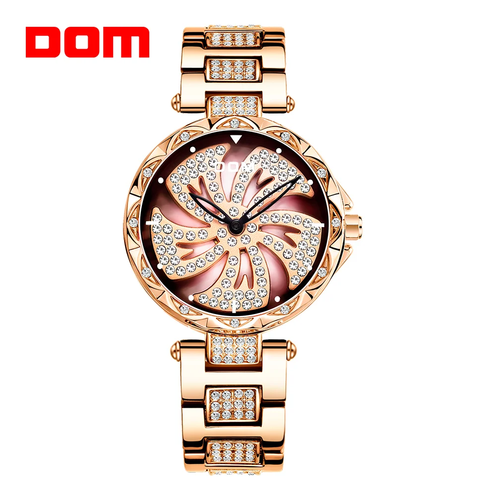 

DOM Brand Luxury Women Quartz Watches Fashion Diamond-tipped dial Casual Female Wristwatch Waterproof Gold Steel Reloj Mujer