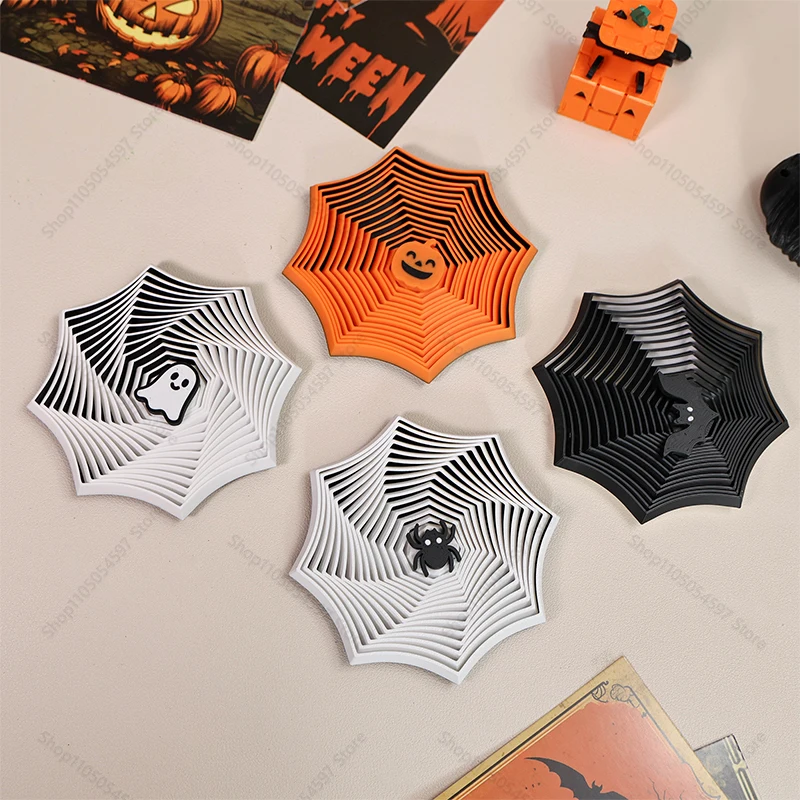 3Dプリントハロウィンスパイダーネットフィジェットトイ9cm携帯用プレイ感覚玩具、ハロウィンホームデコレーション