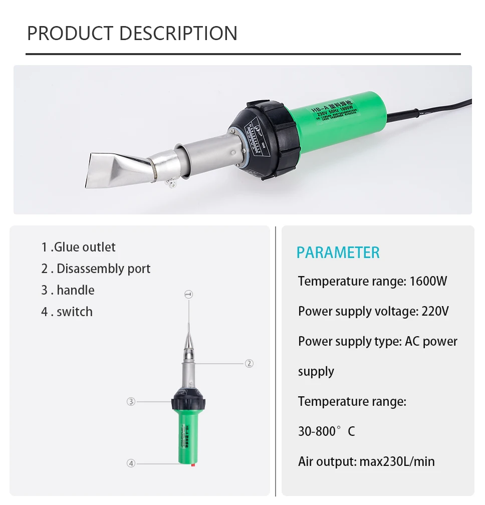 Ac 220V 1600W 50/60Hz Plastic Lasmachine Elektrische Heteluchtpistool Plastic Laspistool + Verwarmingskern Platte Kop Accessoires Tool