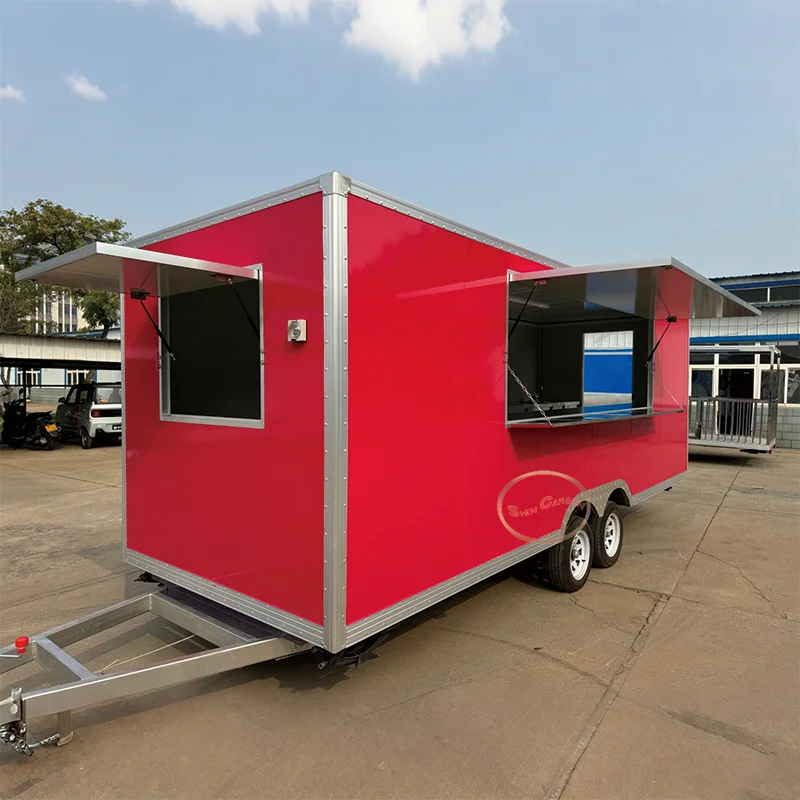 مقطورة طعام خارجية، جسم رئيسي، أحمر ساطع، لافتة للنظر، مقطورة شاحنة طعام لأعمال تقديم الطعام #3