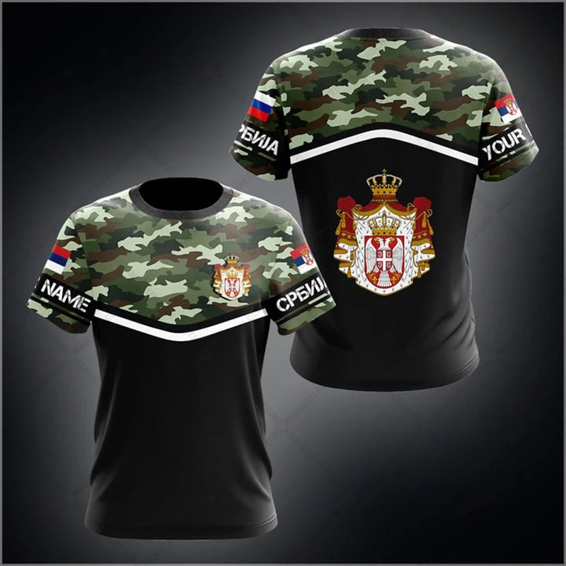 Serbia Flag Camo Customize Graphic T-shirts Summer Unisex Oversized Tees Casual Short Sleeve Tops Adults and Kids Sportswear