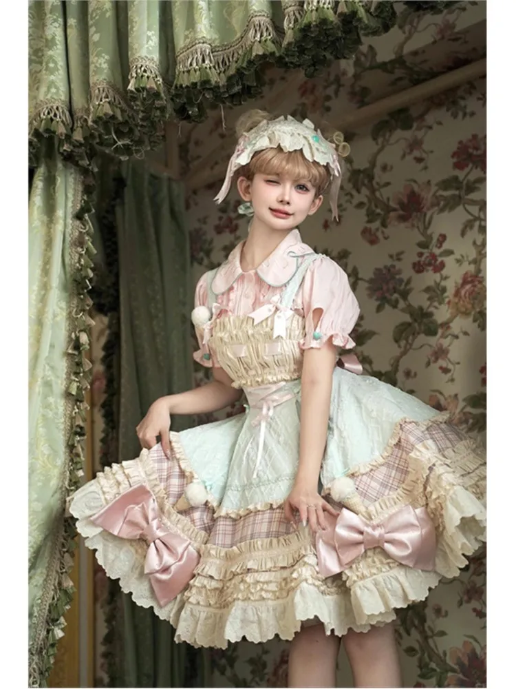 A cute and blue pink layered shirt halter suit dress