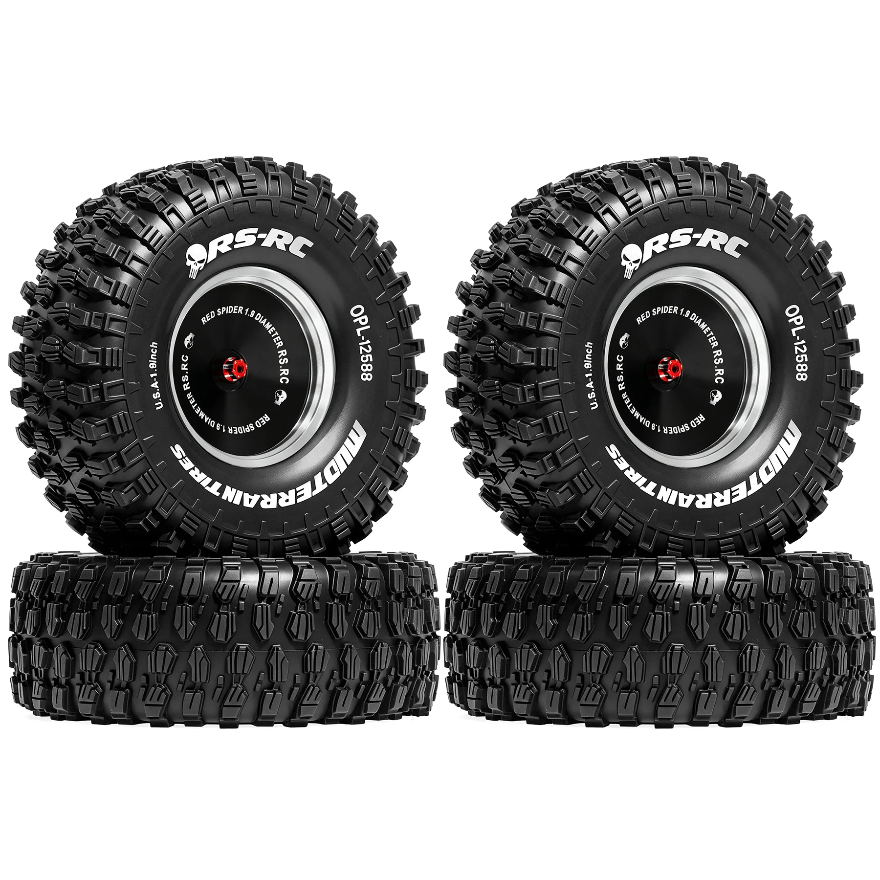 RED SPIDER 4Pcs 1.9 120mm All Terrain Rubber Tires + Metal Wheel Hubs Kit  For 1/10 RC Offroad Truck Gen8 Axial UTB18 Capra