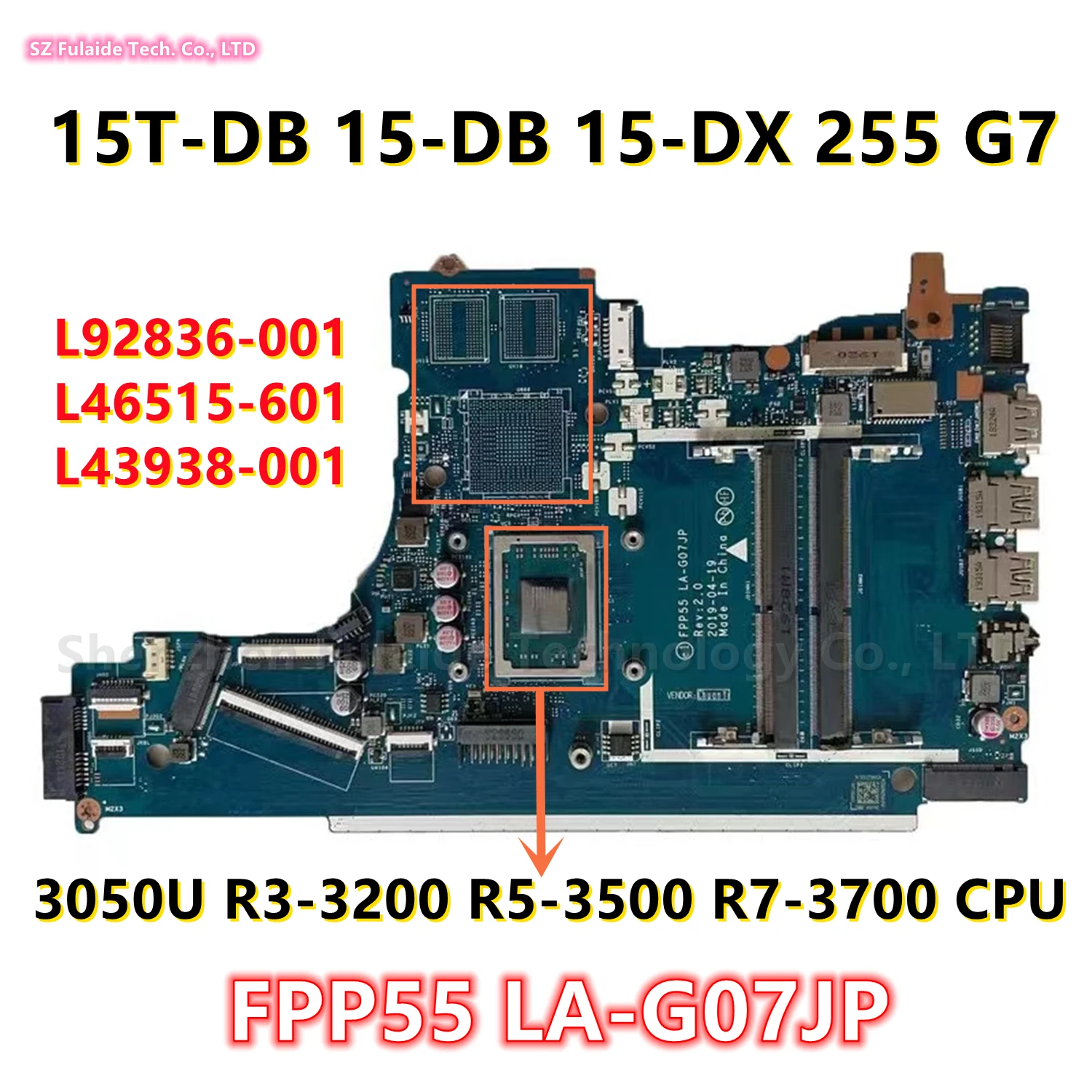 FPP55 LA-G07JP для HP 255 G7 15T-DB 15-DB 15-DX Материнская плата ноутбука с 3050U R3-3200 R7-3700