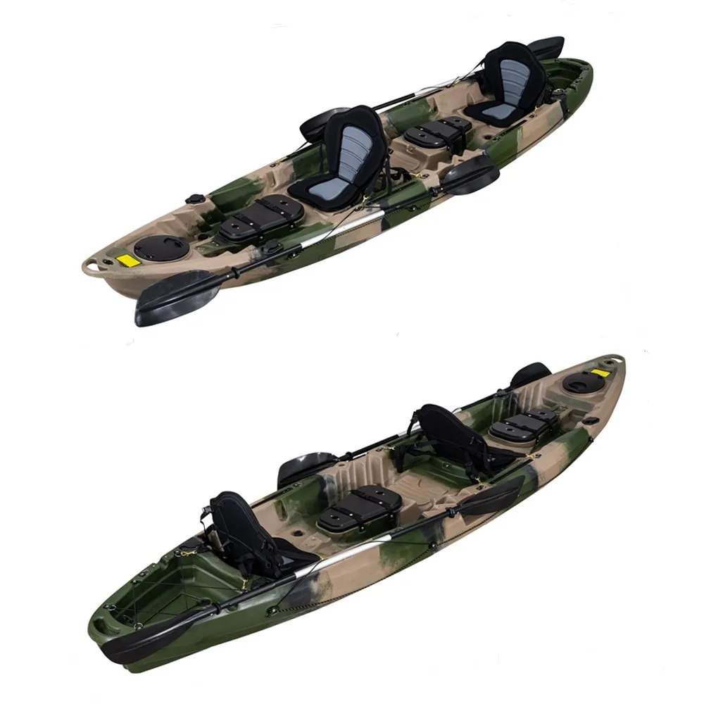 قارب كاياك بلاستيكي مصبوب بمقعدين، زورق صيد مع مقعد خلفي للكرسي وحامل قضيب لتخفيف نهر البحيرة