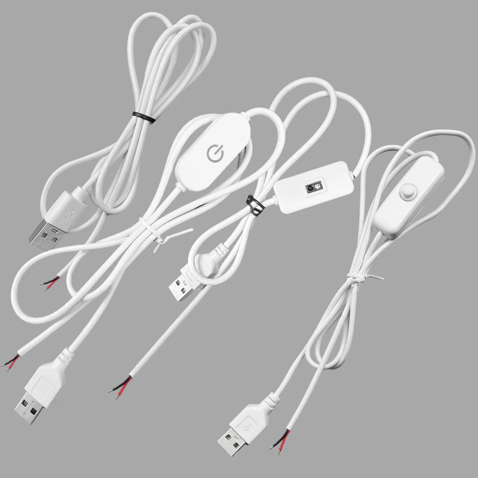 USB Male to 2 Core Connection Cable 5V Switch Power Supply Wire ON/OFF Dimmer Button Touch Sensor for LED Strip Light DIY