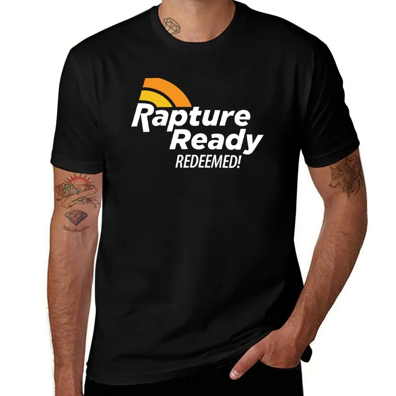 Rapture Ready! (White Text) T-Shirt valentines clothes cotton man t-shirts plus size clothes clothes for men