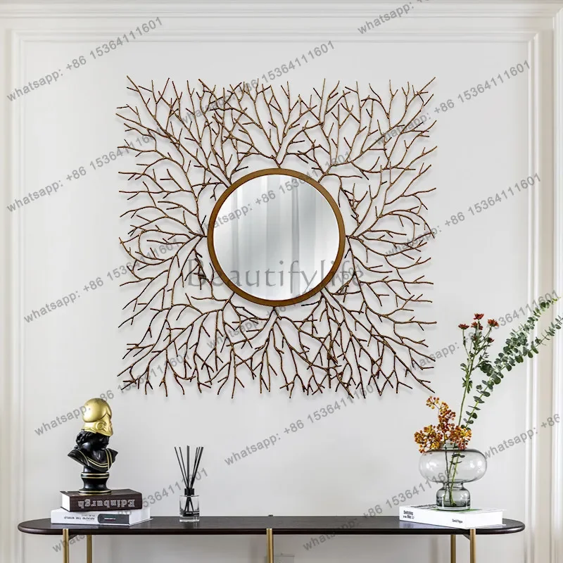 yj21 American creative wrought iron wall hanging decorative mirror living room background wall art pendant dining side enigma mi