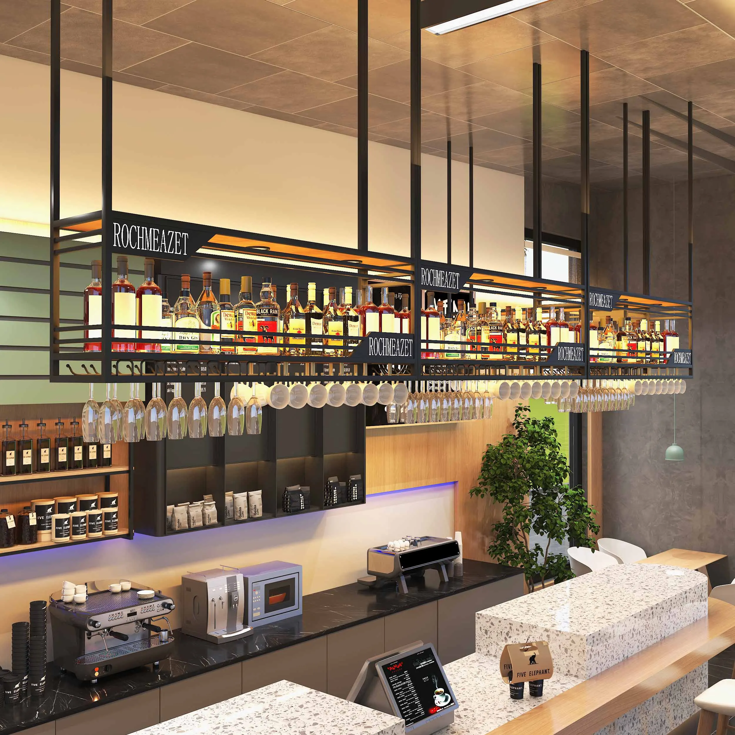 Organizzazione di stoccaggio Bar Portabottiglie Bancone Vetrina alta in metallo Personalizza la cucina di lusso Rangement Vin Furniture Home