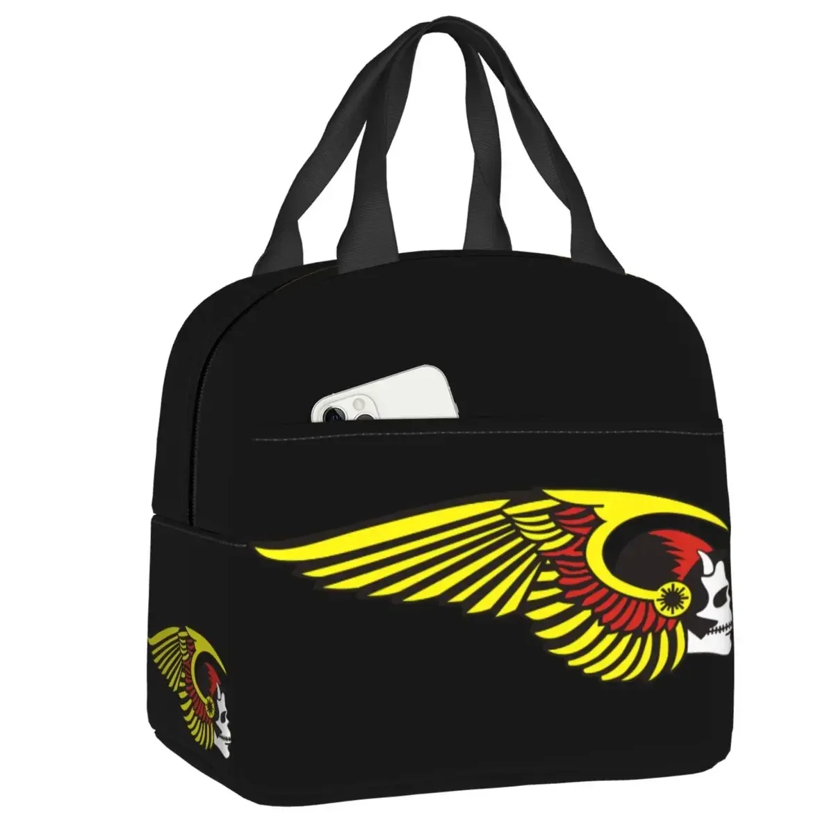 Custom Motorcycle Club Hell HAMC Angel Thermal Insulated Lunch Bags Portable Tote for Outdoor Camping Travel Storage Food Box