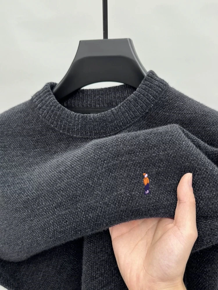 Luxus mode stickerei high-end-marke pullover männer herbst winter plüsch verdicken warme gestrickte rundhals komfort neue pullover