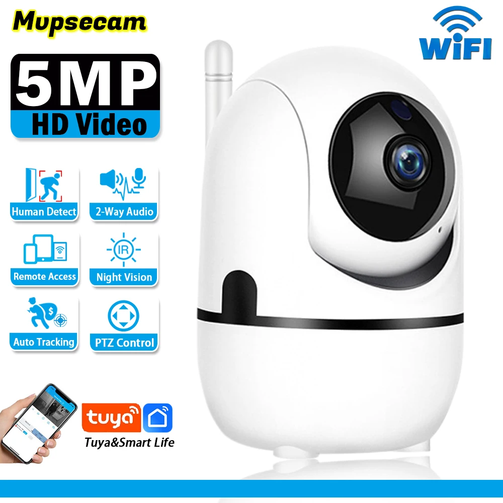 

Smart Life 5MP Mini Wireless CCTV Security IP Camera Home Wifi Camera Auto Tracking 360° PTZ CCTV Indoor Baby Monitor Tuya app