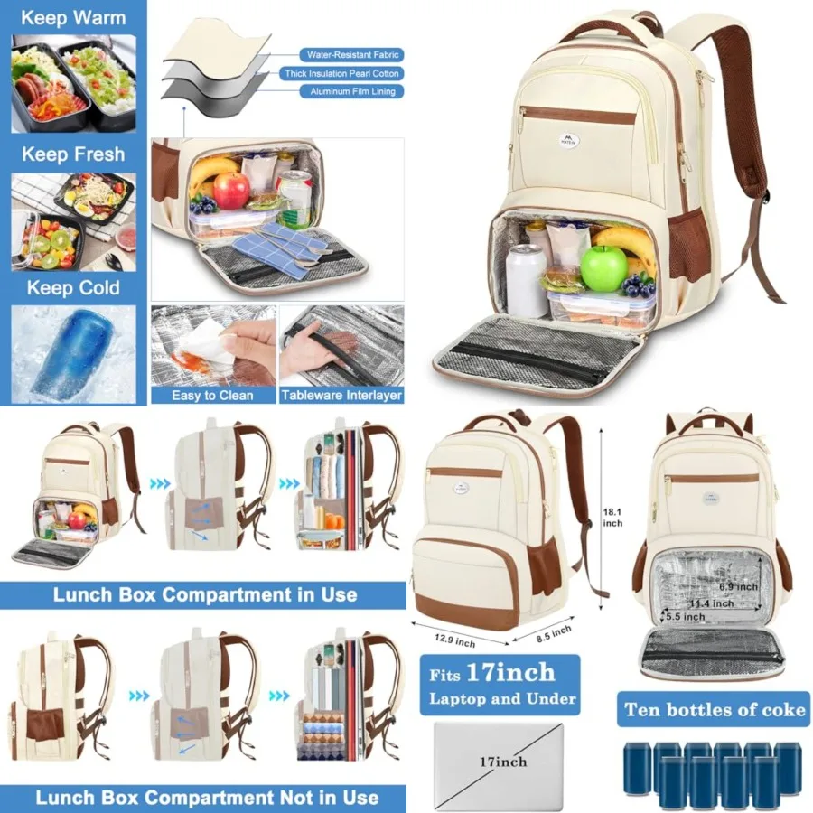 Backpack Lunch Bag for Women, Sturdy Teacher Nurse sulated Cooler Backpack for Work College Commute Travel, Stylish Cute Laptop