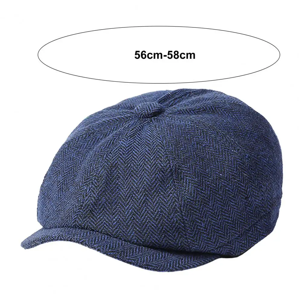 Classic Herringbone Hat Stylish Men's Herringbone Pattern Octagonal Beret Hat with Extended Brim Autumn Winter for Newspaper