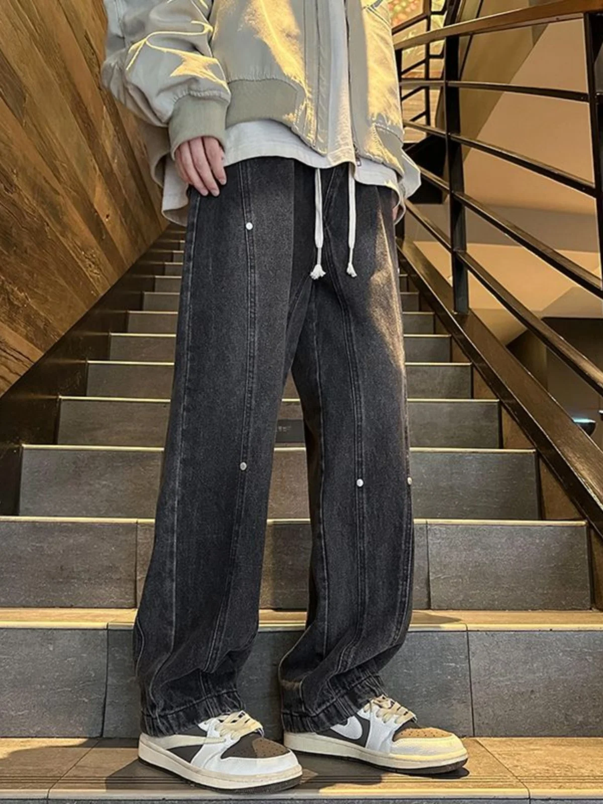 

Waed American Vibe Men's Jeans Loose Straight Leg Casual Pants Spring 2024 Trendy Brand High Waist Cotton Denim Jeans