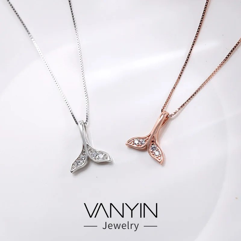 Wanying Jewelry Fishtail Necklace S925Sterling Silver Korean StyleinsInternet Celebrity Same Whale Tail Personality Creative Orn