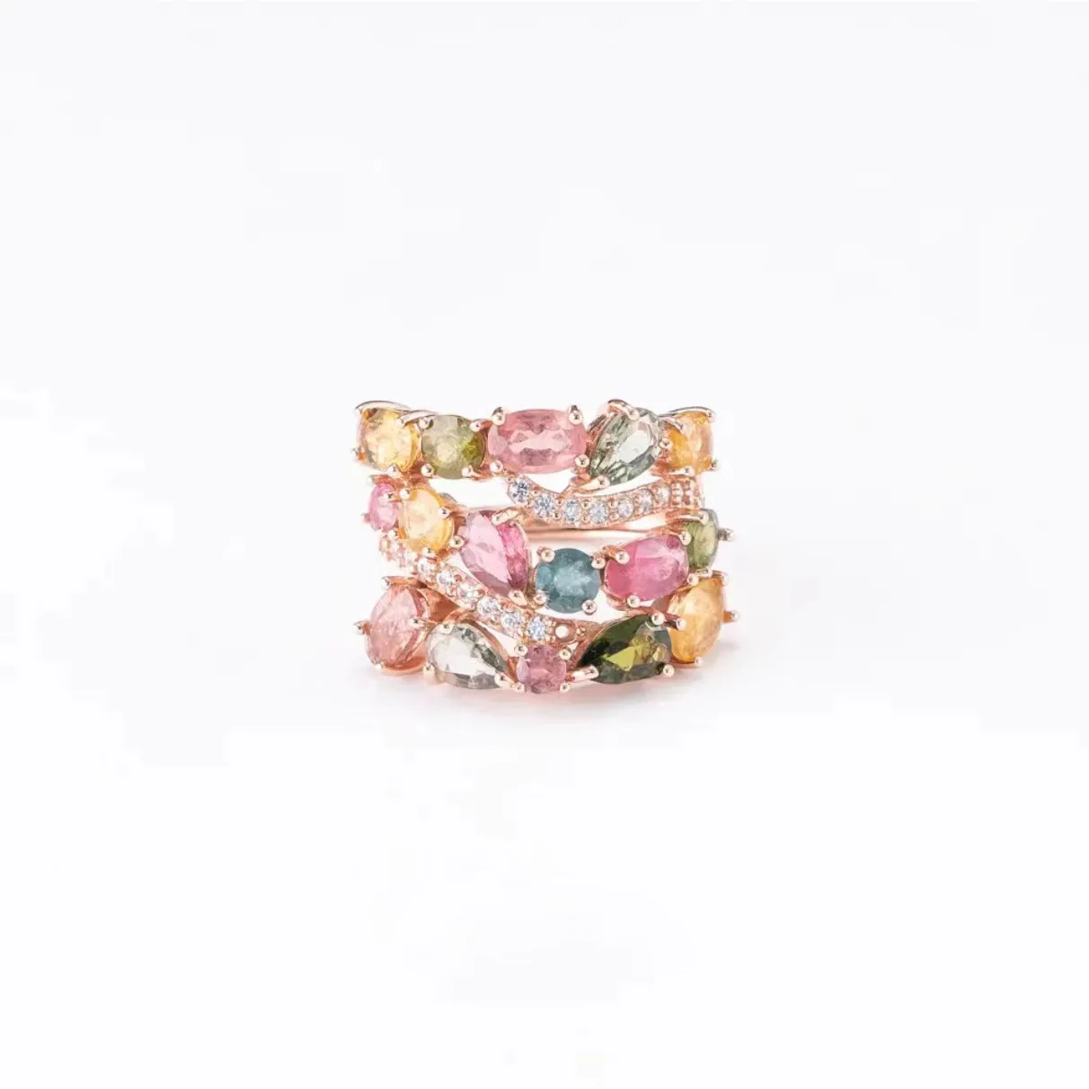 S925 Sterling Silver Ring Heavy Industry Temperament Bracelet Diamond Candy Ring Rainbow Set