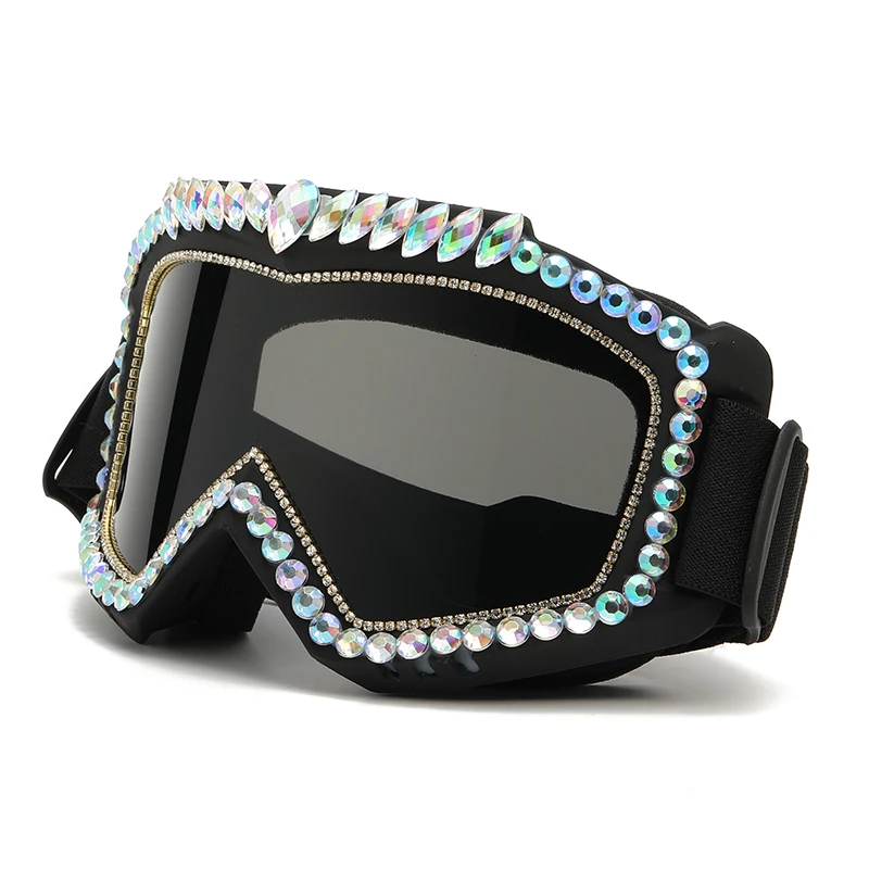 Steampunk Diamond Eye Wear Symphony Goggles Oversized Snowing Glasses Eye Protection Siamese Luxury Rhinestone Ski Goggles