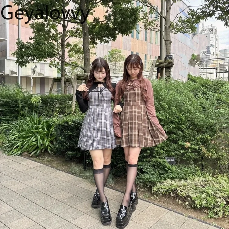 

Spring Autumn Two-Piece Set Femme Fashion 2025 New Long Sleeve Small Shawl Plaid Vest Dress Suit Womens Two Peice Sets