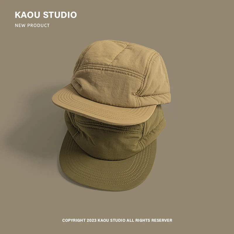 

Japanese Autumn and Winter Padded Thickened Men's and Women's Baseball Cap Outdoor Solid Color Five-panel Warm Flat-brimmed Hat