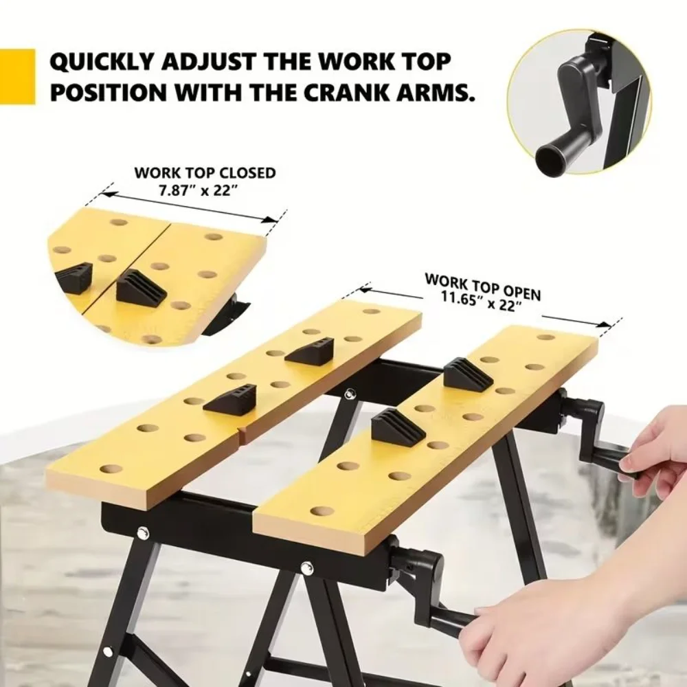 Banco de Trabajo Plegable Portátil, Mesa de Carpintería Ligera con Estructura Resistente, Banco Compacto para Bricolaje, para Reparaciones y Proyectos en Garaje/Taller/Hogar, 1 Pieza