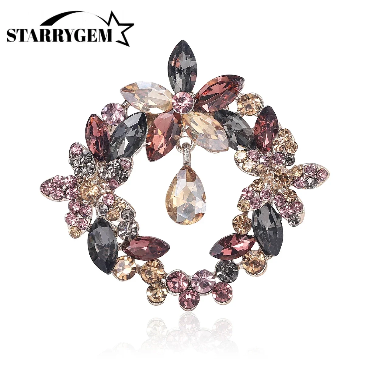 Rhinestone Garland Brooches for Women 4-color Handmade Flowers Party Casual Brooch Pin Gifts