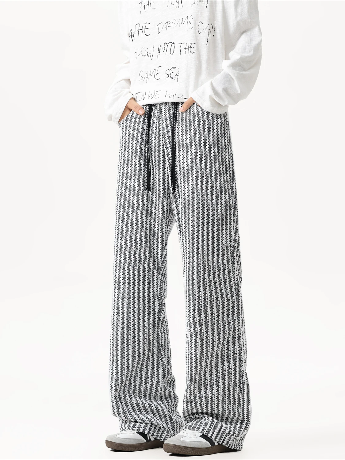 

Мужские спортивные брюки American Sle Fibone Stripe Thiened Fce, повседневные, свободного кроя, осенне-зимние, прямые штаны