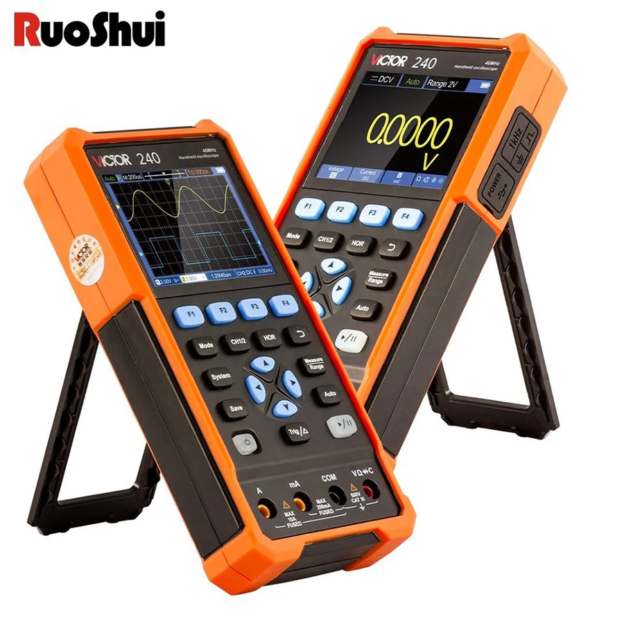240S Handheld Oscilloscope and Multimeter and Signal Generator 3 in 1Function 40MHz Dual Channel 4 1/2 Display 250M Sa/s
