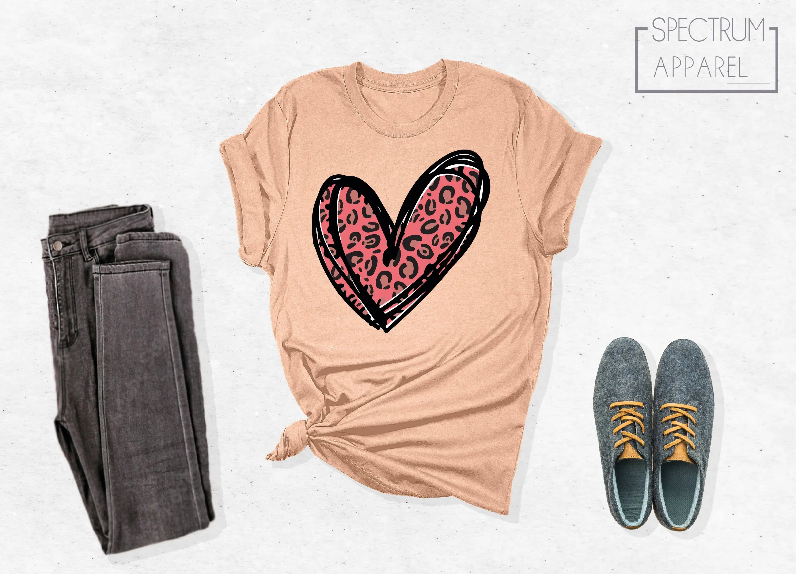 

Leopard Heart T Shirt Valentines Day Outfit For Valentine'S Inspirational Apparel Cute
