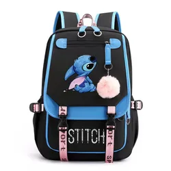 2024 Disney Stitch Mochila Feminina zaino ricarica USB borse da scuola ragazze adolescenti ragazzi Laptop zaino donna borse da viaggio