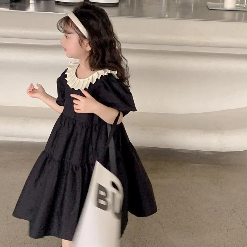 Girl Dress Kids Party Birthday Evening Gown Cotton 2024 Black Spring Summer For Wedding Flower Girl Dress Children Clothing