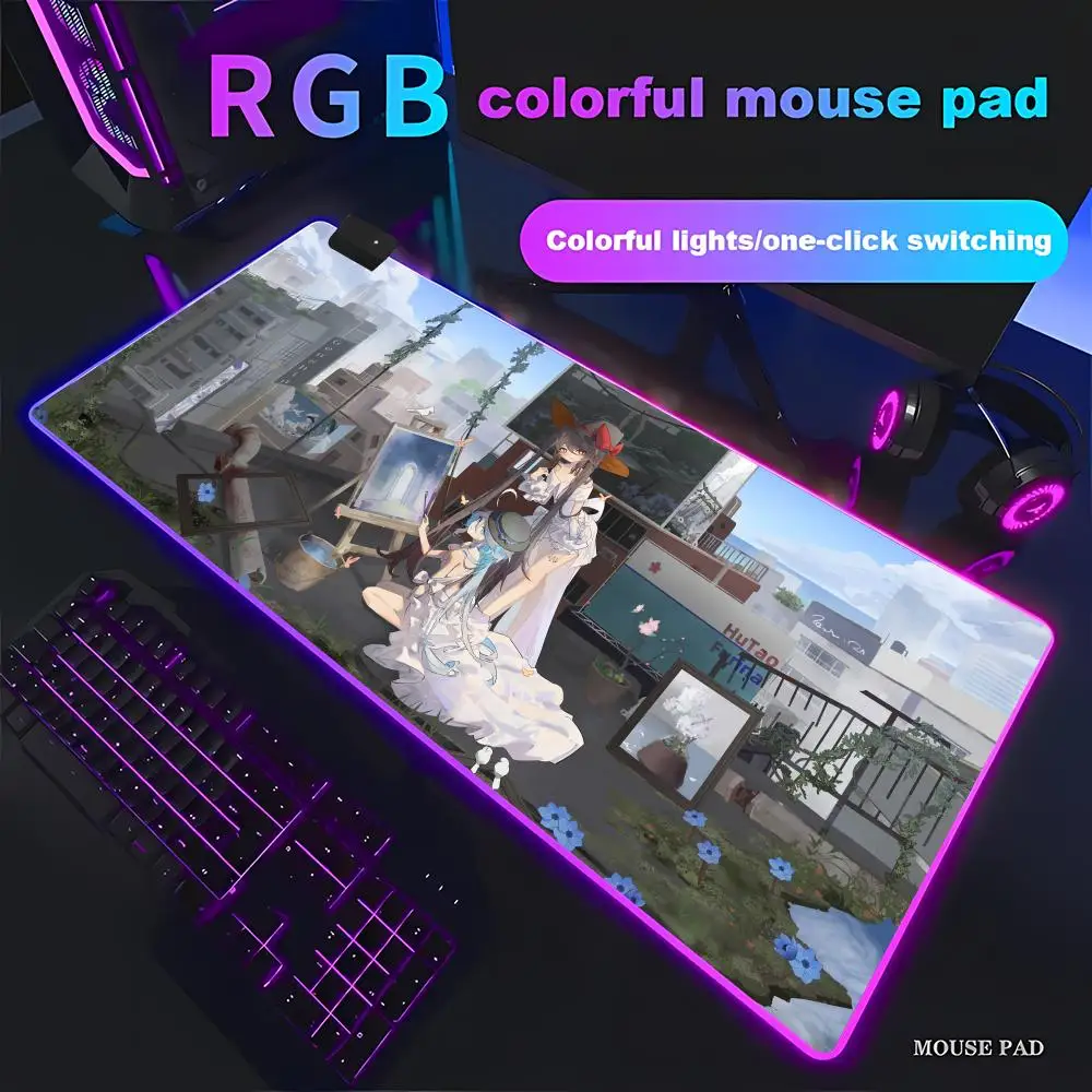 

Genshin Hu Tao Mouse Pad Animation Games Beautiful RGB Gaming Mouse Pad HD Gamer Large LED Light PC Computer pad Non-slip Decor