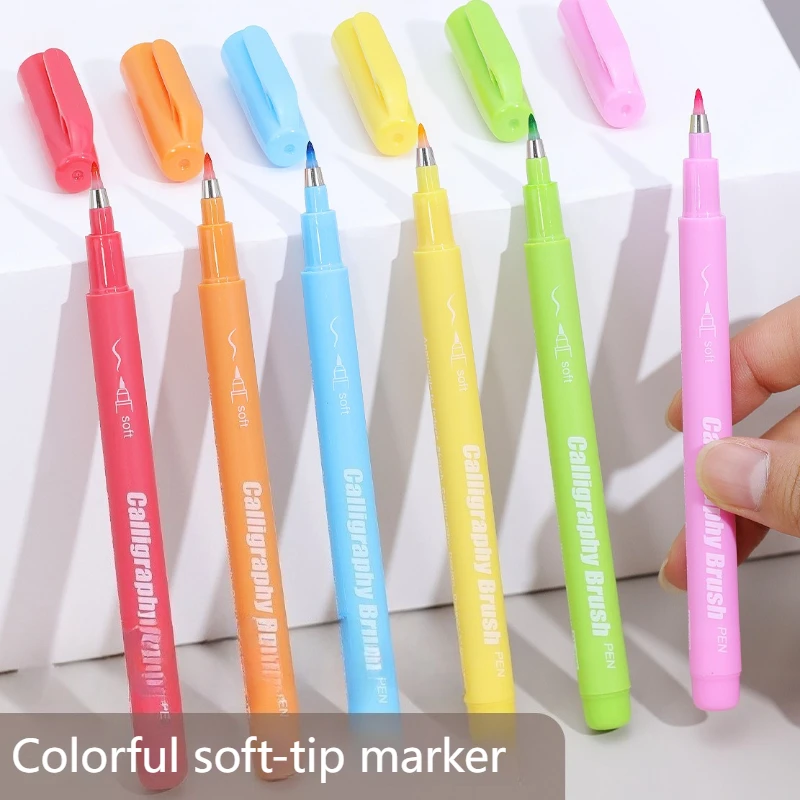 6pcs Soft-tip Markers Waterproof Sun-proof Not Easy To Fade Handbook Illustration Making Greeting Cards Writing Graffiti