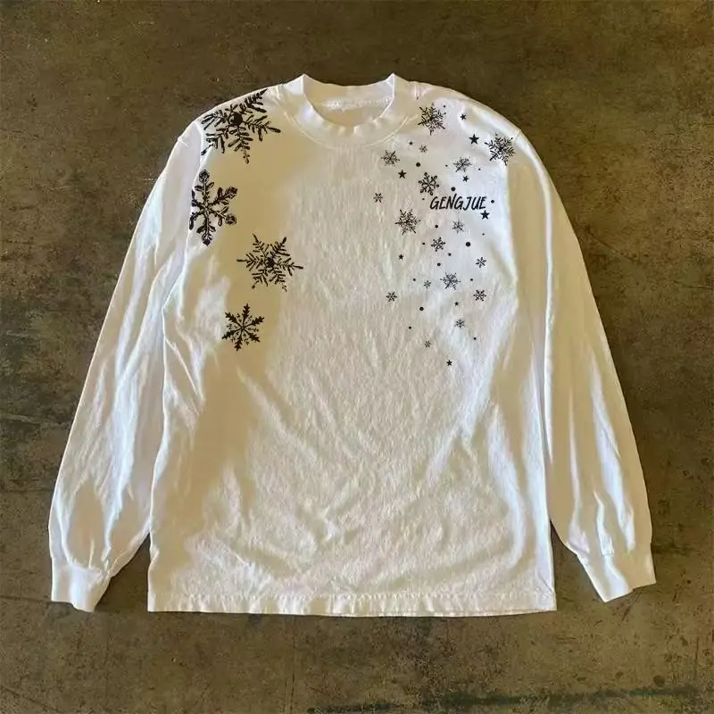 

T Shirt for Men Autumn Snowflake Graphic Men Hip Hop T-shirts Vintage Harajuku Oversized Long Sleeve Tee Tops Streetwear Tshirt
