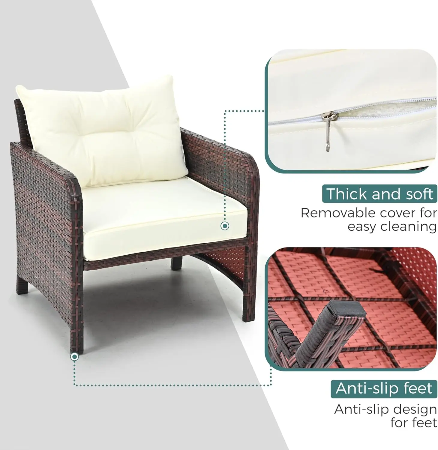 طقم أثاث فناء الروطان مكون من 5 قطع، وكراسي خوص من البولي ايثيلين مع مسندين وطاولة قهوة للاستخدام الخارجي (بيج)