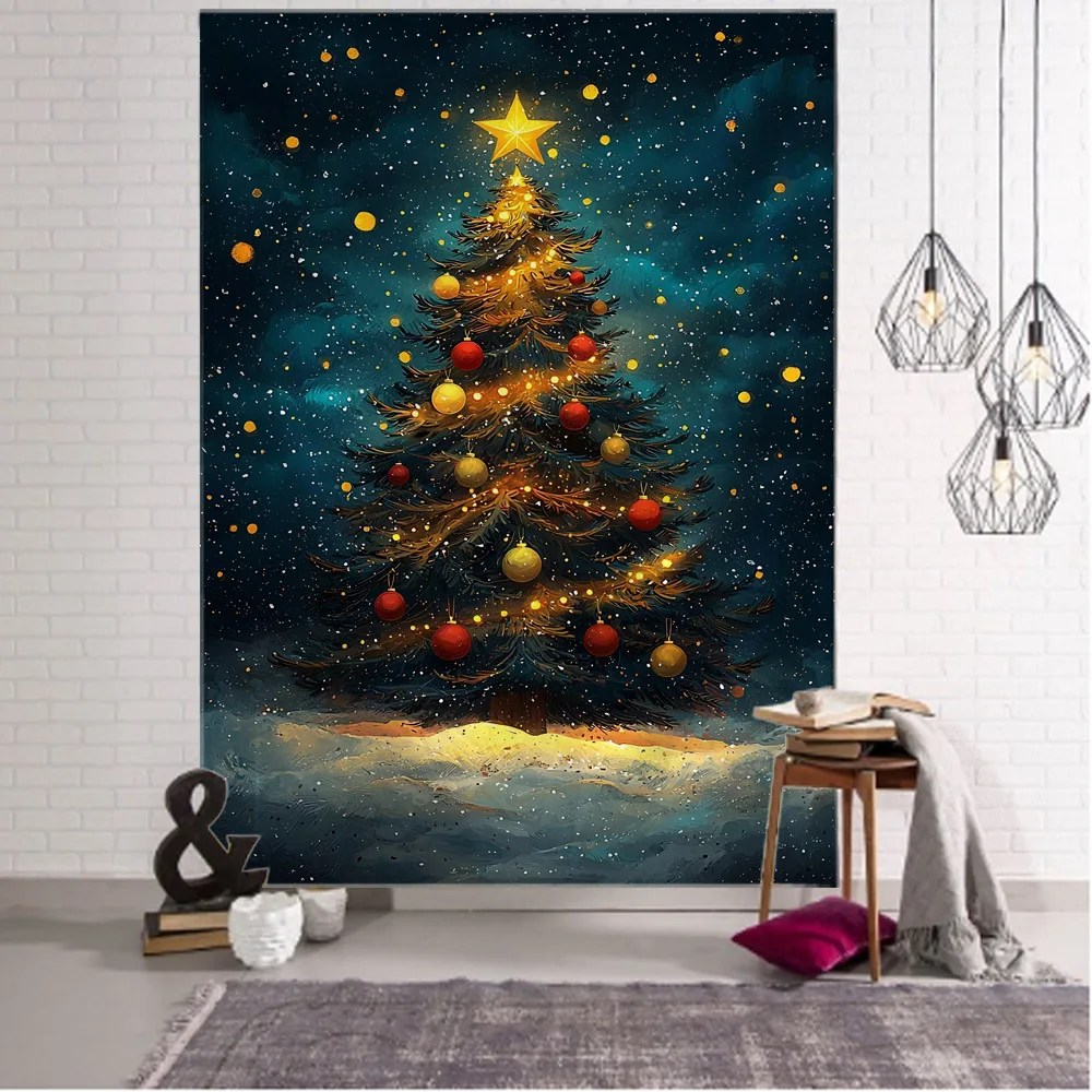 

Christmas Tree Oil Painting Wall Hanging Cloth Christmas Decoration Tapestry Home Bedroom Living Room Background Poster