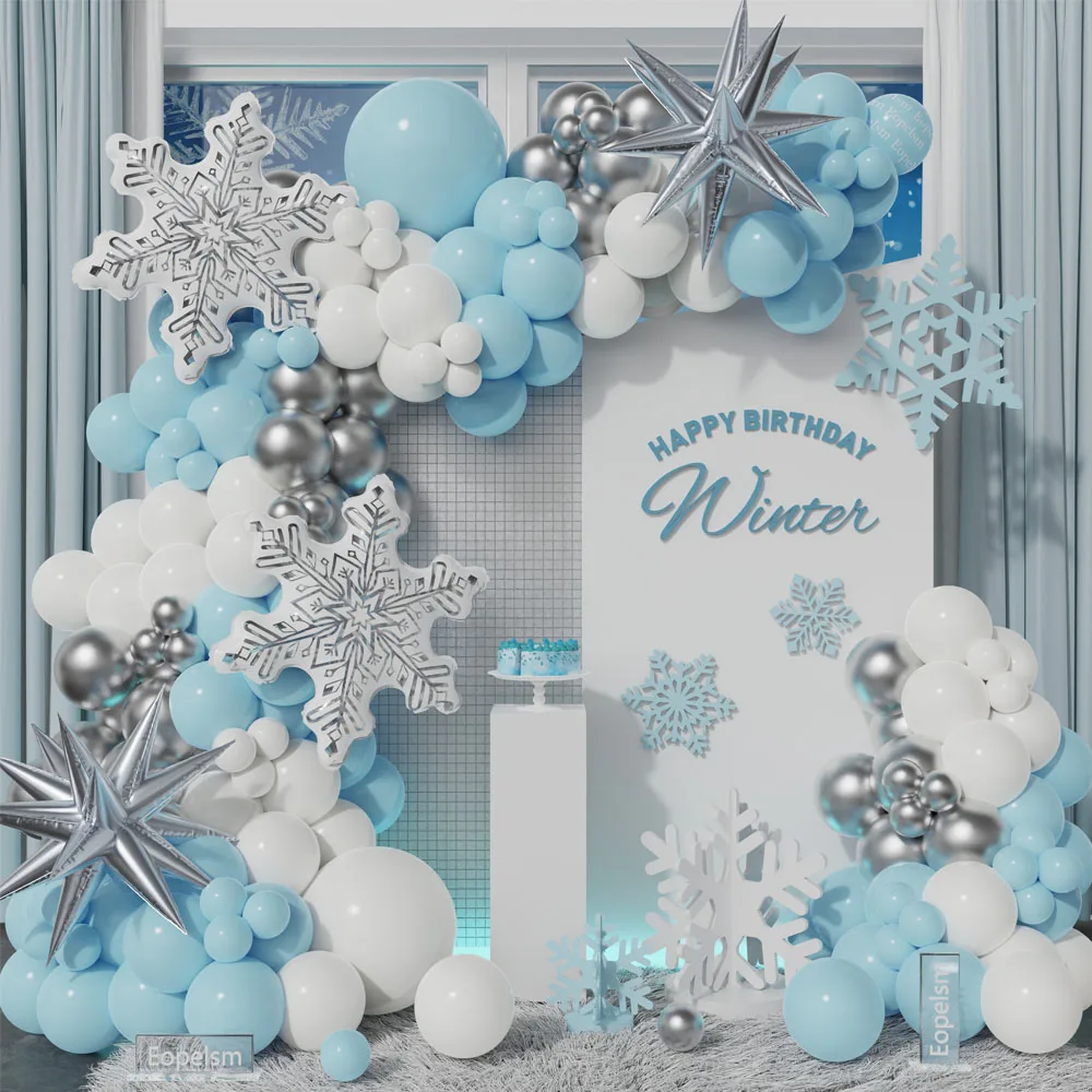 

1 Set Winter Theme Balloon Arch Garland Kit Snowflake Foil Balloon Christmas Birthday Party Decorations New Year Supplies 2025