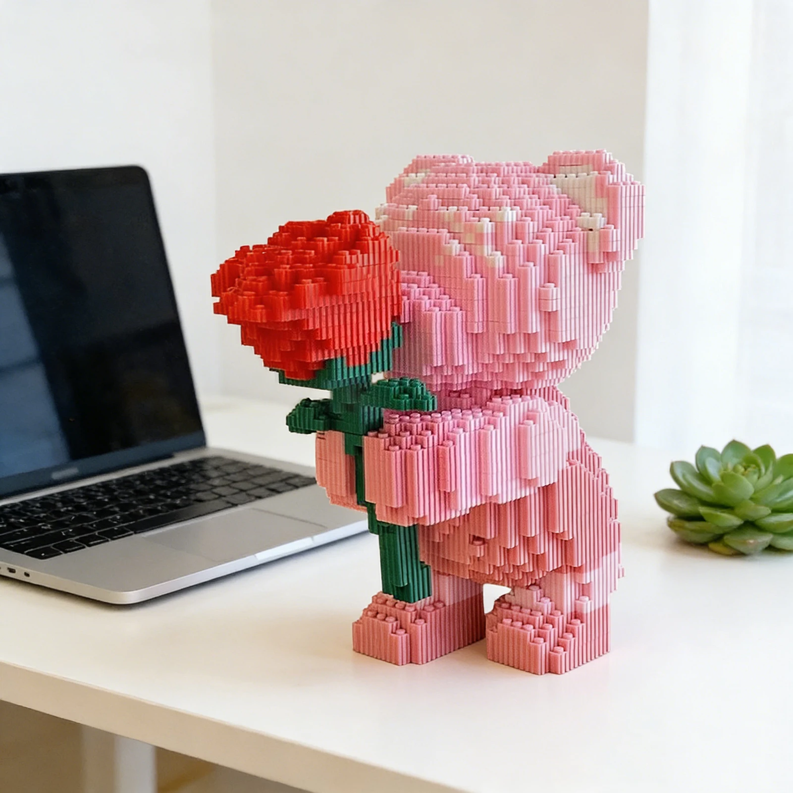 Urso de Blocos de Montar, Ornamento de Mesa, Brinquedo Educacional para Adultos, Exibição de Mesa de Escritório