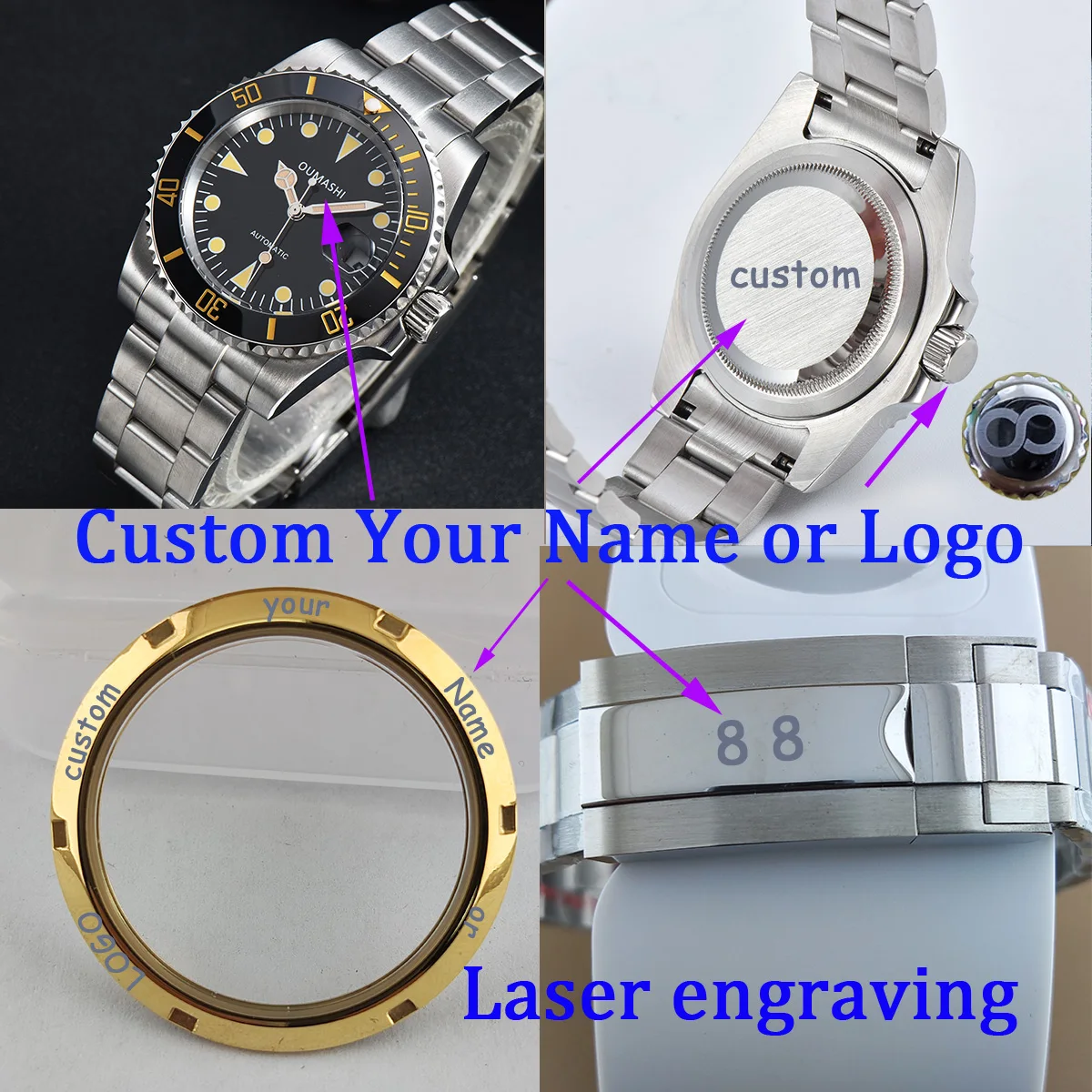 Left Crown 40mm NH35 Case custom logo Sapphire Glass nh35 Watch case nh36 case Watch dial part l nh35 Movement nh35 dial