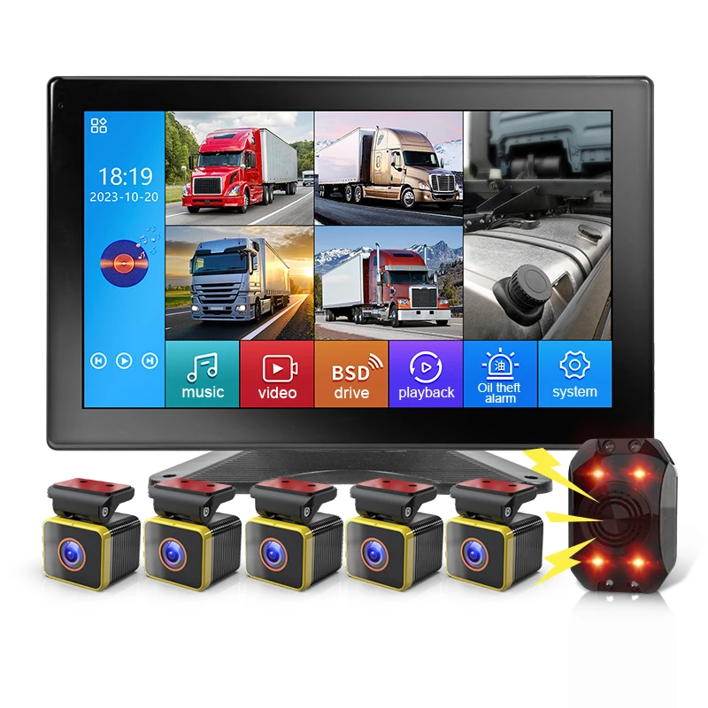 【Hot Selling】10.1 Inch 5 Channel Blind Spot Detection DVR Recorder   With 5PCS AHD 1080P Parking   BSD Alarm System f