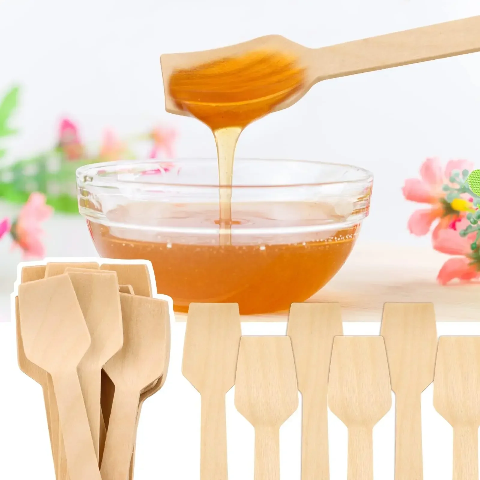 

100pcs Disposable Wooden Spoon Mini Square Head Tasting Spoon Bulk Party Ice Cream Yogurt Wedding Dessert Tableware Honey Spoon
