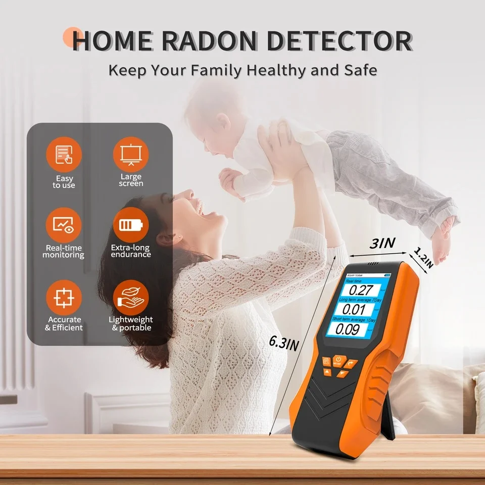 High Accuracy Radon Gas Detector Rechargeable Monitor Air Quality Testing Instrument 0.3-270 Pci/L T9-DM68R