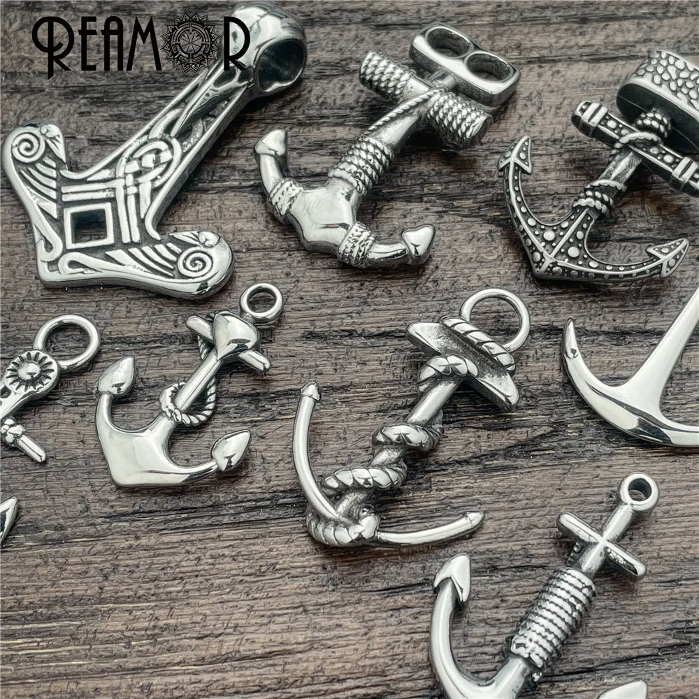 REAMOR 2pcs Stainless Steel Viking Bird Anchor Hook Double Hole For Leather Bracelet Connector Clasp Pendant Jewelry Accessories